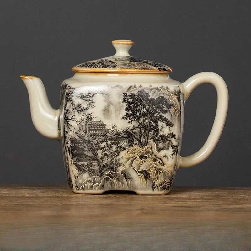 160ML Ru Kiln Landscape Porcelain Gaiwan Set For Tea Tureen Teaware Cup Chinese Yellow Ceramic Opening Tea Bowls Tea Ceremony