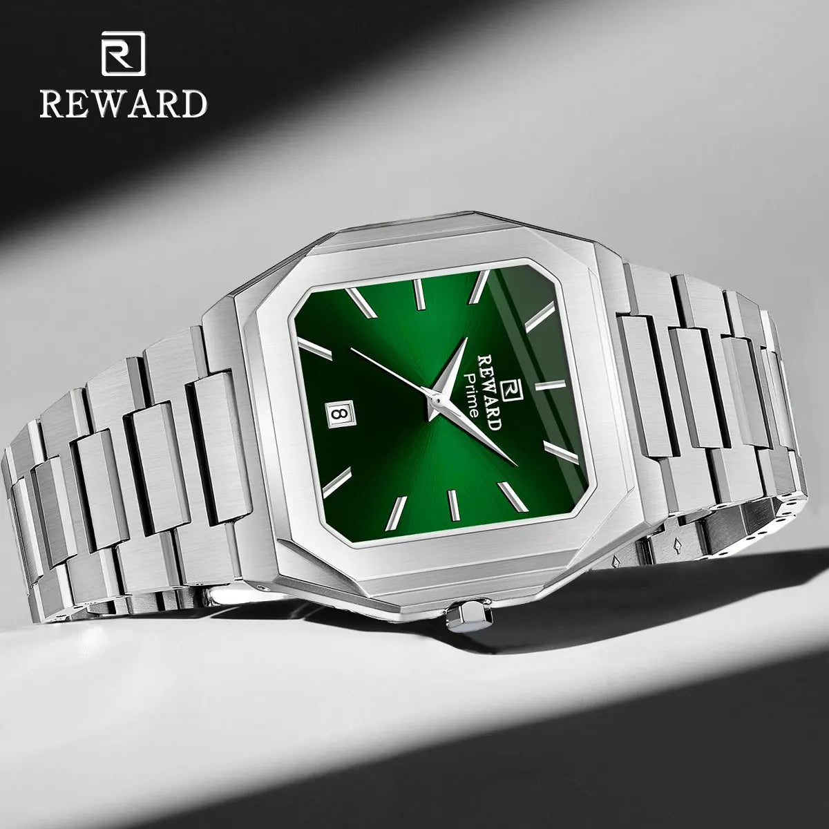 REWARD Men's Square Stainless Steel Quartz Business Watch, Royal Blue Dial with Date Calendar, 30m Waterproof Dress Wristwatch