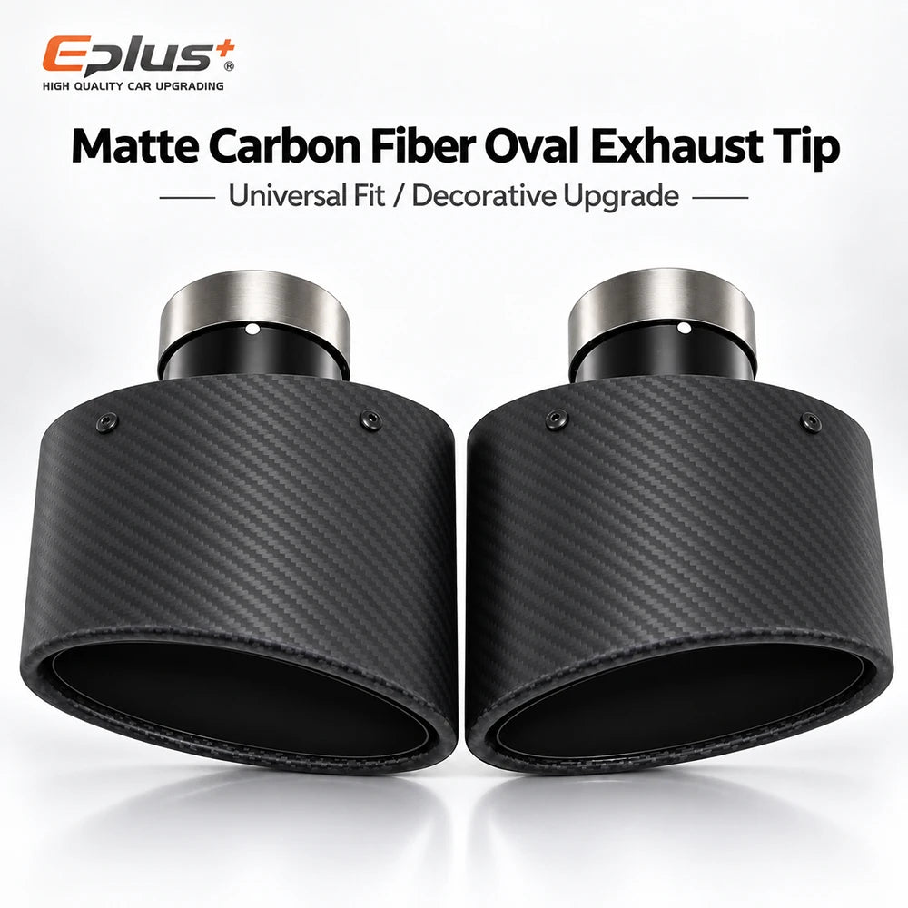 Universal Car Matte Carbon Fiber Muffler Tip Exhaust Pipe Nozzle Decoration Stainless Silver&Black Tilting Left Right Oval