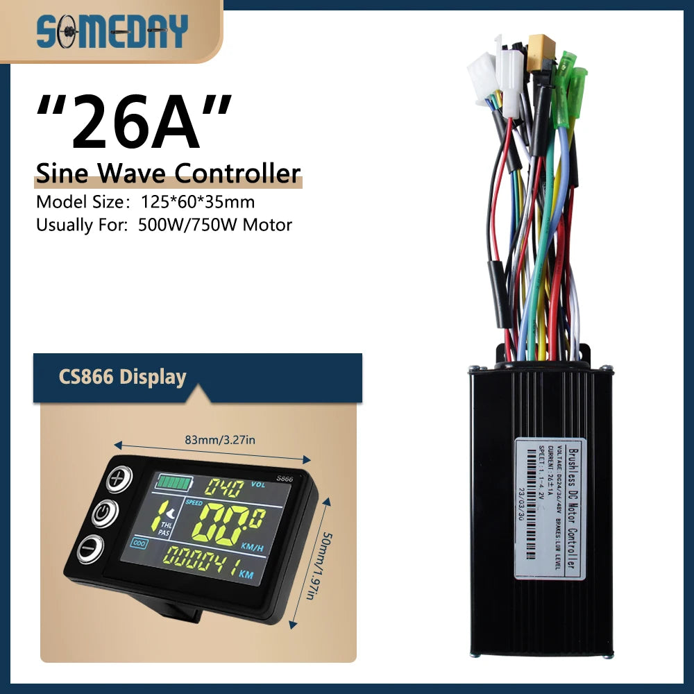 26A Ebike Sinawave Controller 24V/36V/48V Three-Mode Controller with Learning Function JN Color Display Wheel Hub Motor Parts