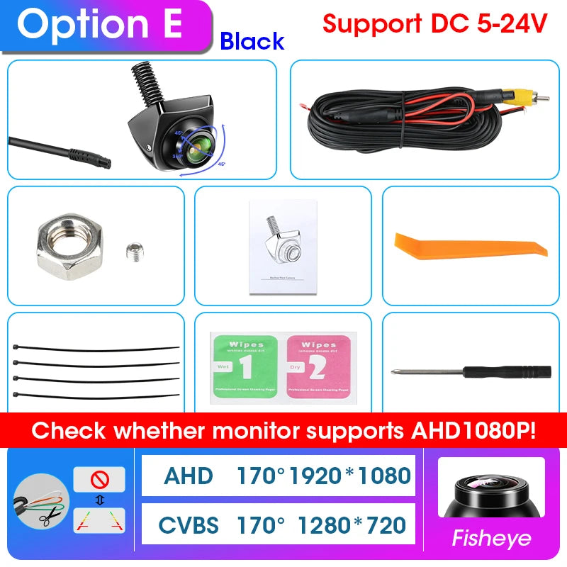 AHD 1920x1080P CVBS Vehicle 170° Car Rear View Camera Night Vision Fisheye Golden Lens HD Universal Reverse 12V IP68 Waterproof
