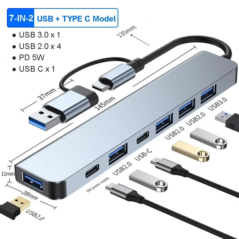 Usb 8In1 7in2 7in1 3in1 11in 1 Type C  To 4k HdTV Hub Adapter Sd Tf Rj45 Card Reader Pd Fast Charge For Macbook laptop Computer