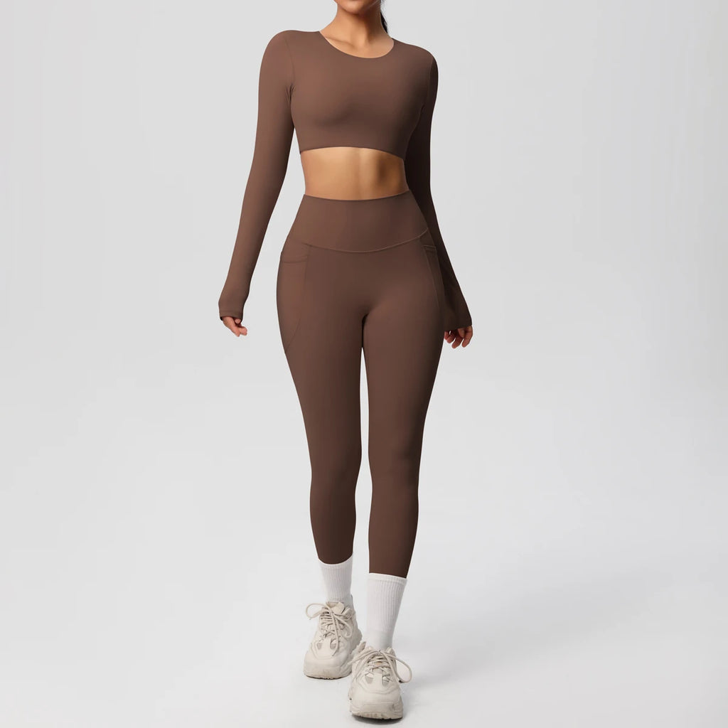 Hamidou Women's 2pc Yoga Set with Built-In Bra Top & Pocket Leggings, S-XL