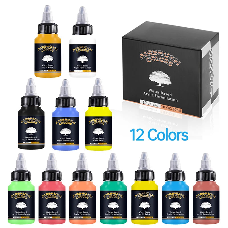 12/24 Colors Airbrush Paint Set Water Based 30ml Acrylic Paint Modle Spary Paint for DIY Nails Painting Air Brush Paint Kit