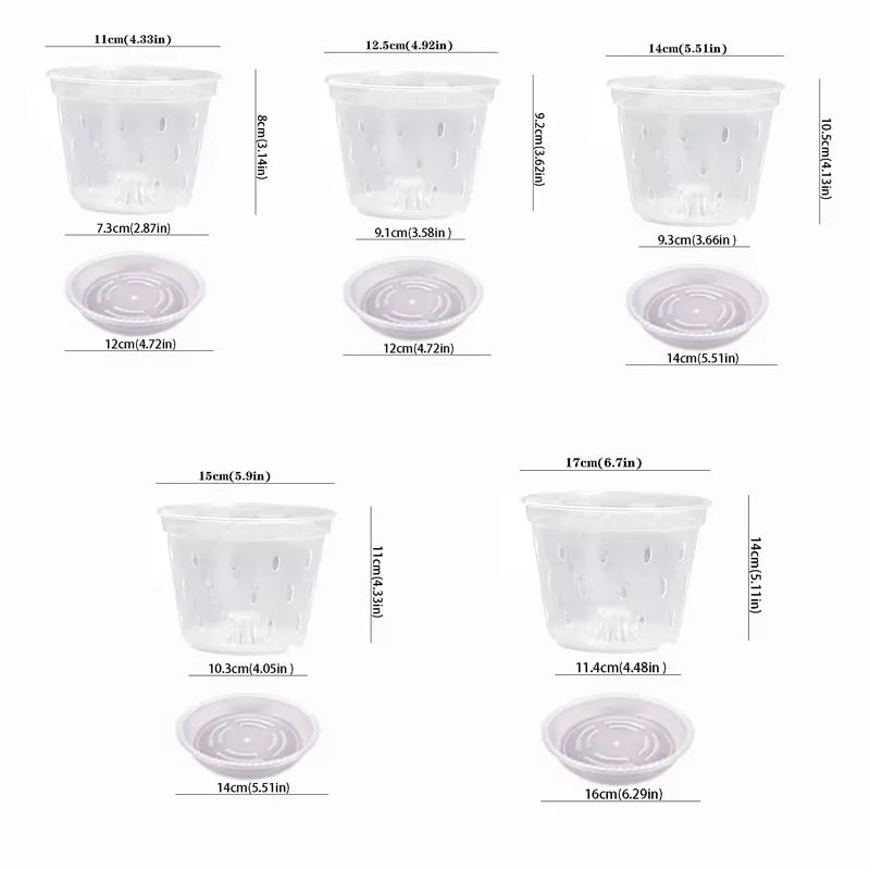 5Pcs Transparent Orchid Pot 4/5/6/7inch Planter Pot with Holes and Saucers Breathable Flower Plant Pot for Nursery