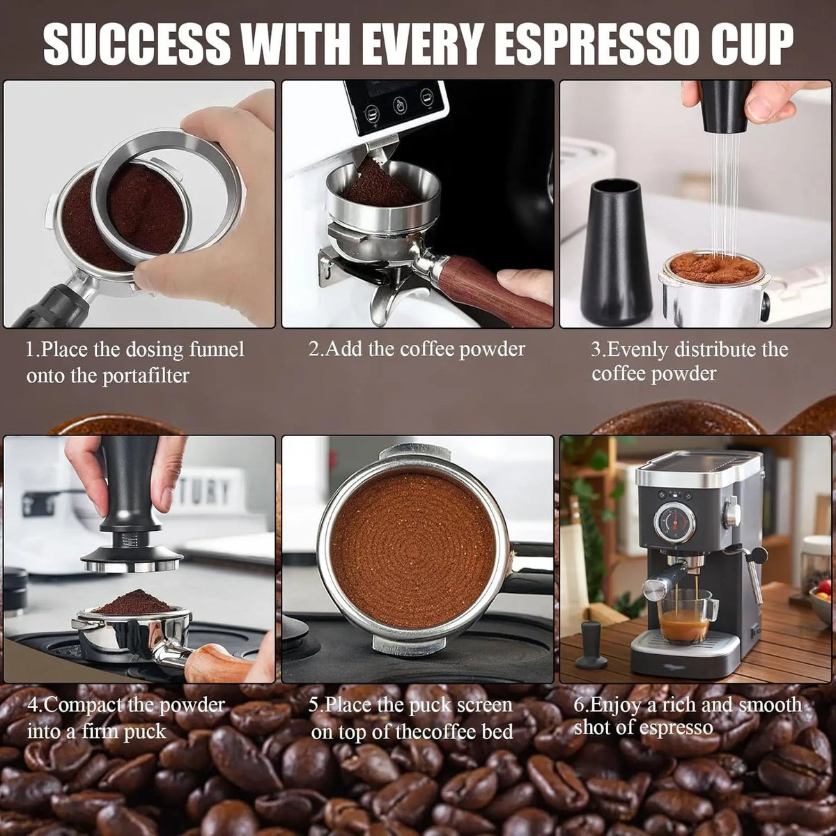 4/7Pcs Coffee Utensil Stainless Steel Powder Press Hammer Loose Powder Needle Powder Ring Practical Professional Coffee Tools