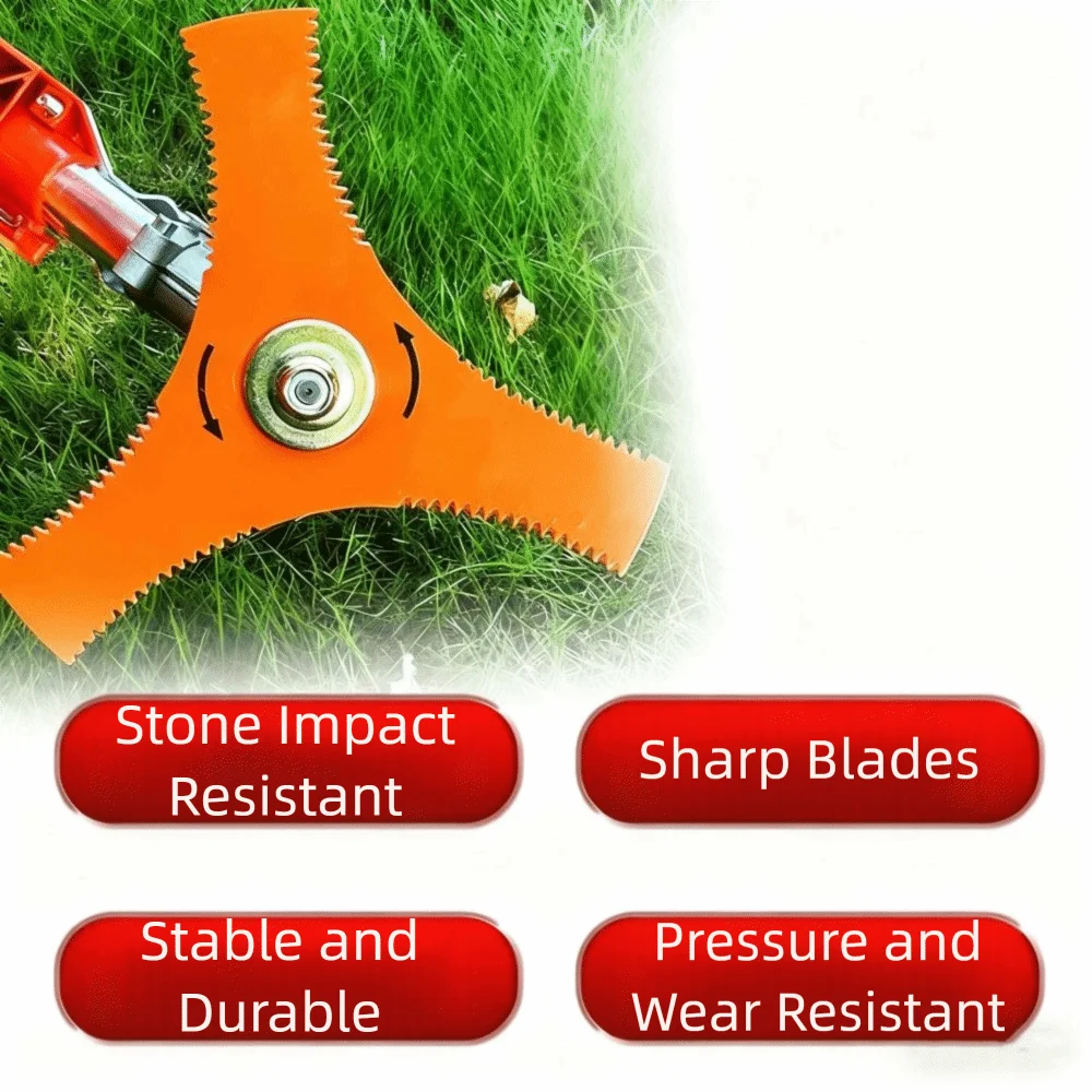 Manganese Steel 3-Tooth Lawn Mower Cutter Blade, Quenched Steel, Style A/C