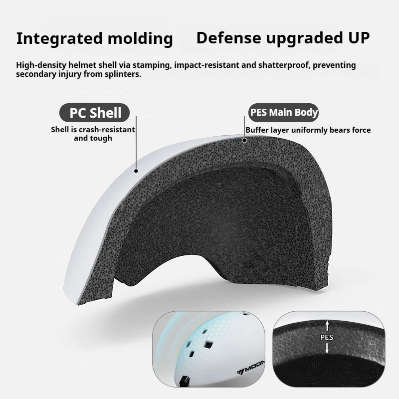 MOON-Skiing Helmet with Integrally Molded Goggles, PC and EPS Outdoor Sports, Ski Snowboard and Skateboard