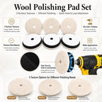 3Pcs 5/6 Inch Wool Buffing Pads,  Wool Cutting & Polishing Pad Kit for DA Polisher, Low Lint Paint Correction Pads