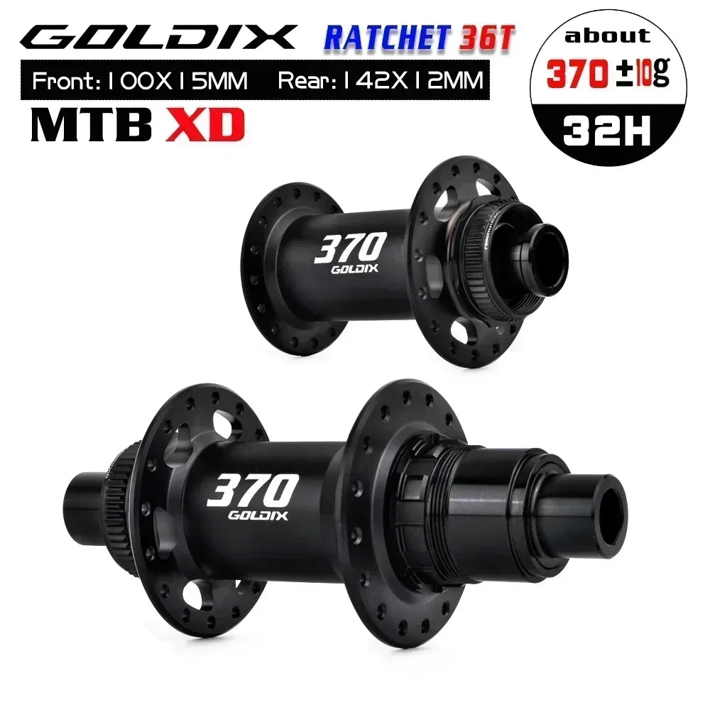 GOLDIX 370 32H Bicycle Hub Sealed Bearing Center Lock Disc Brake J-Bend 32 Holes Ratchet 36T BOOST MTB Hub XD / HG / MS