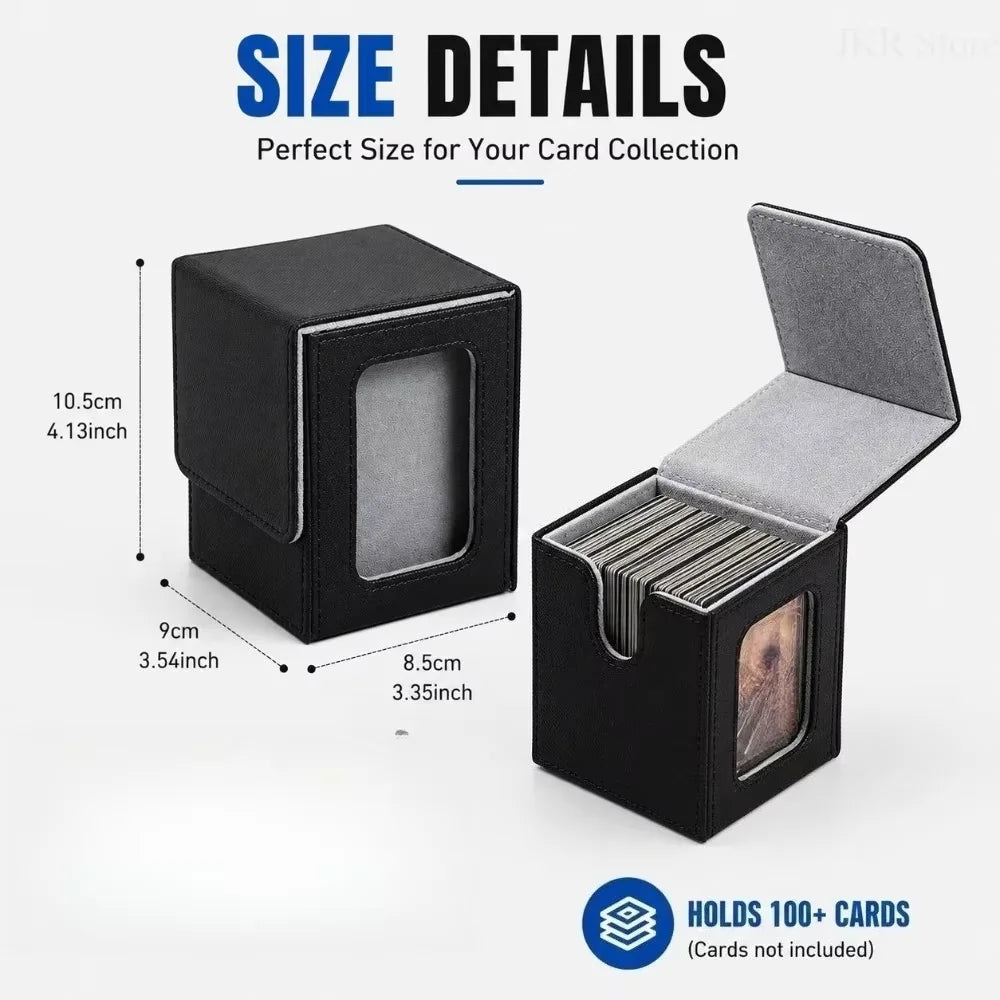 Trading Card Storage Box PU Leather Magnetic Lid with Window, Moisture Resistant Deck Case