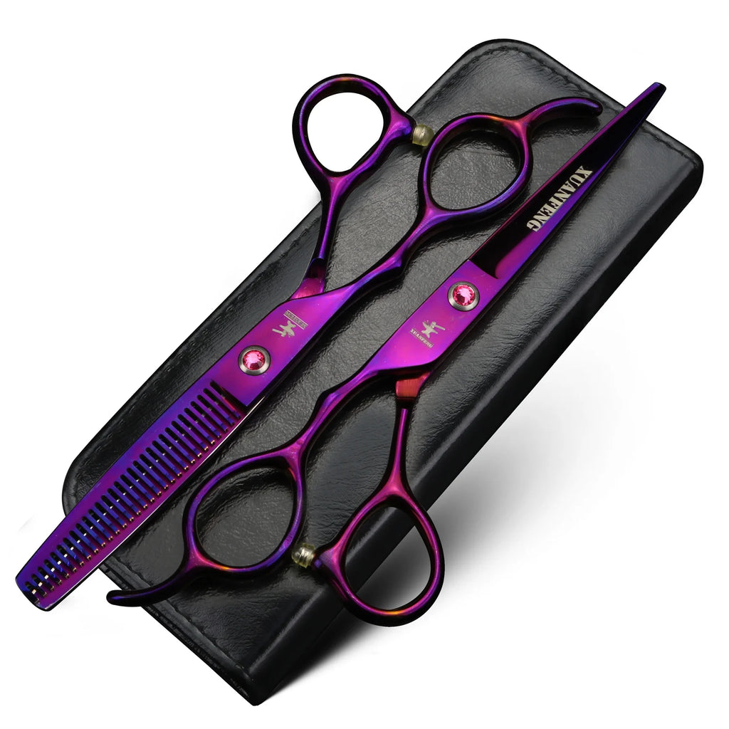 Black Left Hand Hair Scissors 6-inch JP440C Steel Cutting Scissors and Thinning Scissors Left-handed