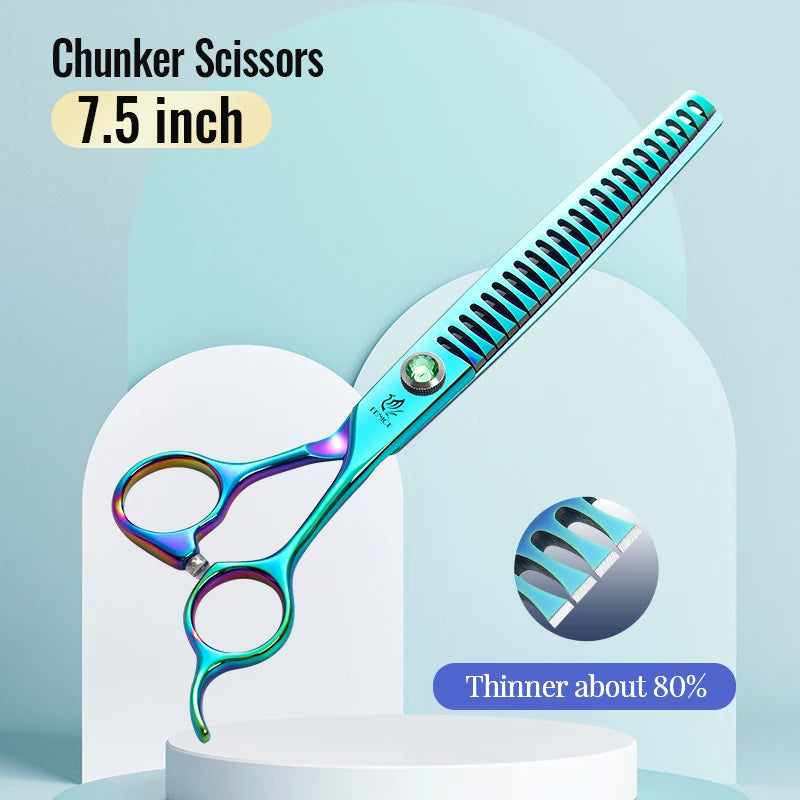 Fenice JP440C Steel 7.5 Inch Dog Beauty Scissors Pet Dogs Grooming Scissors Set Straight&Curved &Thinner&Chunker Shears Kits