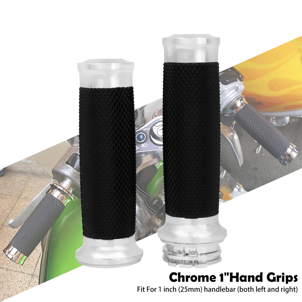 Motorcycle Black/Chrome 1"25mm Handle Bar Hand Grips For Harley Sportster 883 1200 XL Touring Street Glide Dyna Softail VRSC