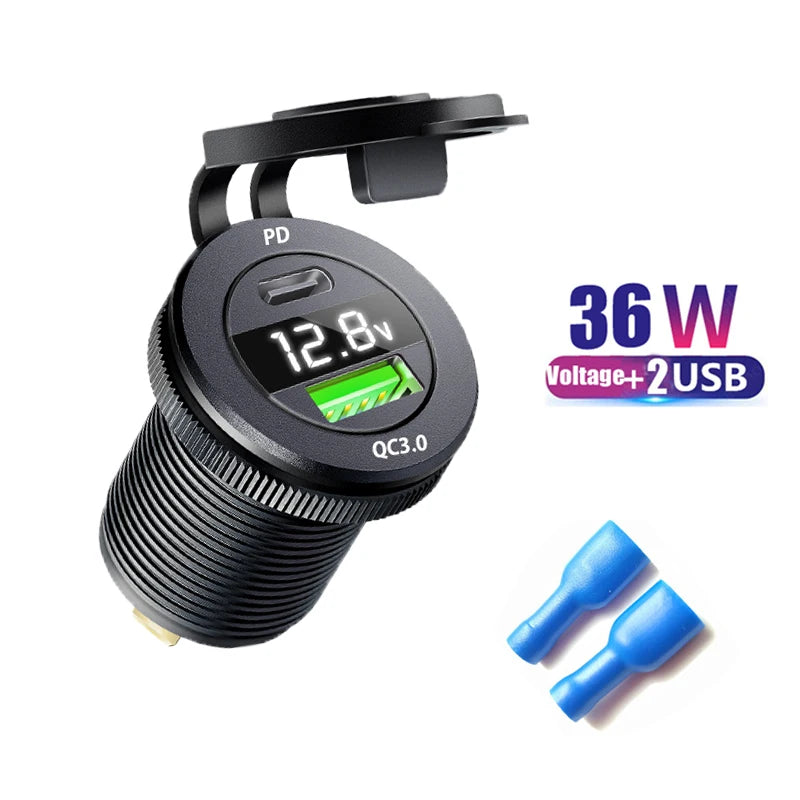USB Type C Car Usb Charger Socket,12V/24V Dual USB Outlet PD3.0&QC3.0 Car Socket with LED Voltmeter for bmw f30 bmw f10 f20 e39
