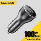 Essager 100W USB C Car Charger PD3.0 Fast Charging Digital Dispaly Quick Charge for iPhone 15pro Samsung Xiaomi  MacBook Laptop
