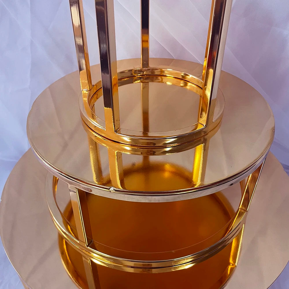 Gold Metal Cake Stand Set Round or Square Dessert Display Pedestal, 2pcs/3pcs or Single