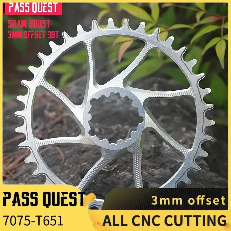 PASS QUEST 3-Bolt 3mm Offset Narrow Wide MTB Chainring for SRAM XX1 Eagle, 28-38T