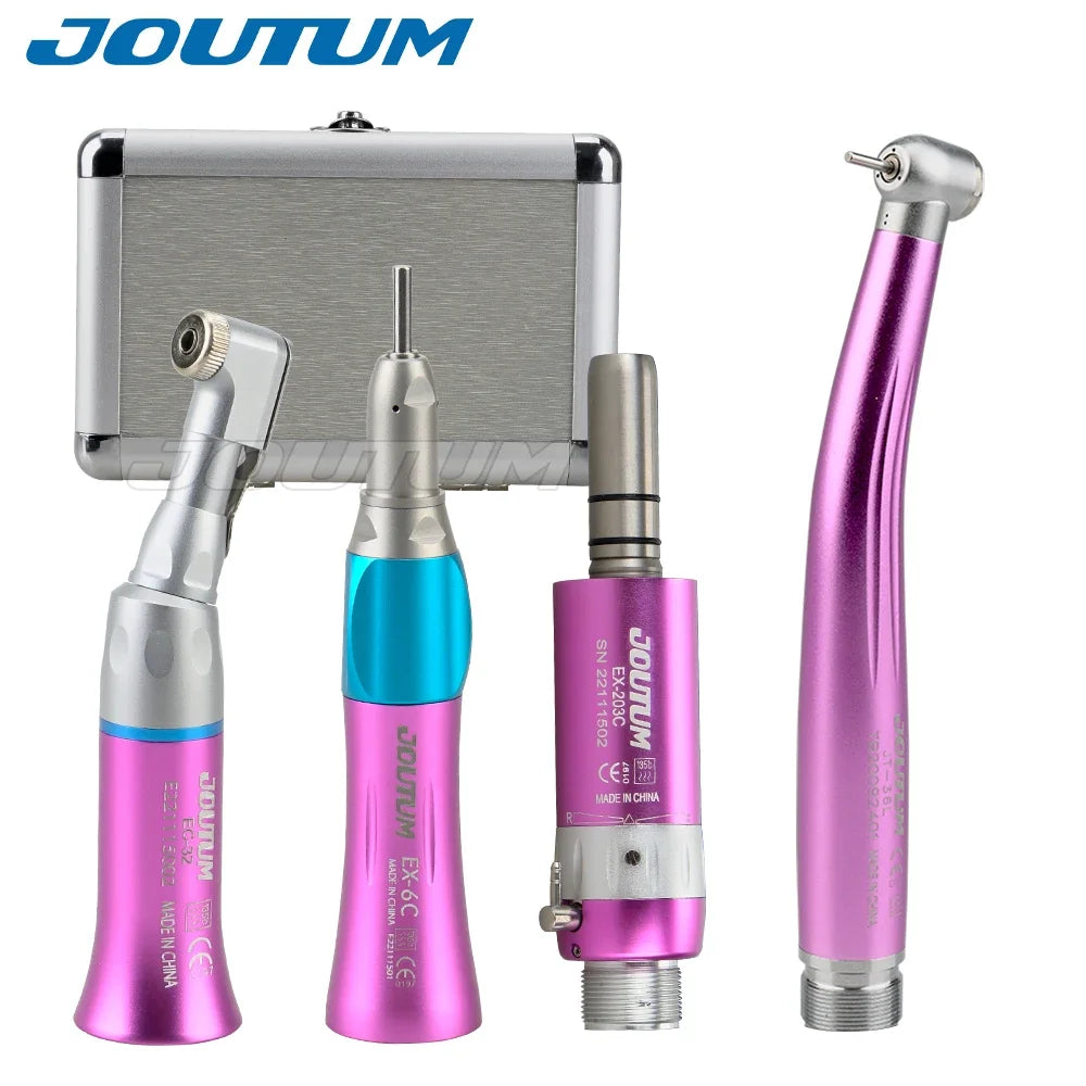 Dental High & Low Speed Handpiece Kit Straight Contra Angle Single Water Spary Air Turbine 4 Hole 2 Hole Pink Color Lab