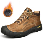 HIKEUP Men's Outdoor Hiking Shoes Cow Leather Winte Boot Waterproof Non-Slip Trekking Sneakers Durable Sports Protecting the toe
