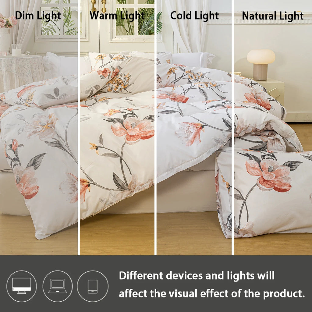 3pcs/set Leaf Floral Pattern Duvet Cover Set(1 Duvet Cover & 2 Pillowcase）Soft And Skin-Friendly Duvet Cover Bedding Set For