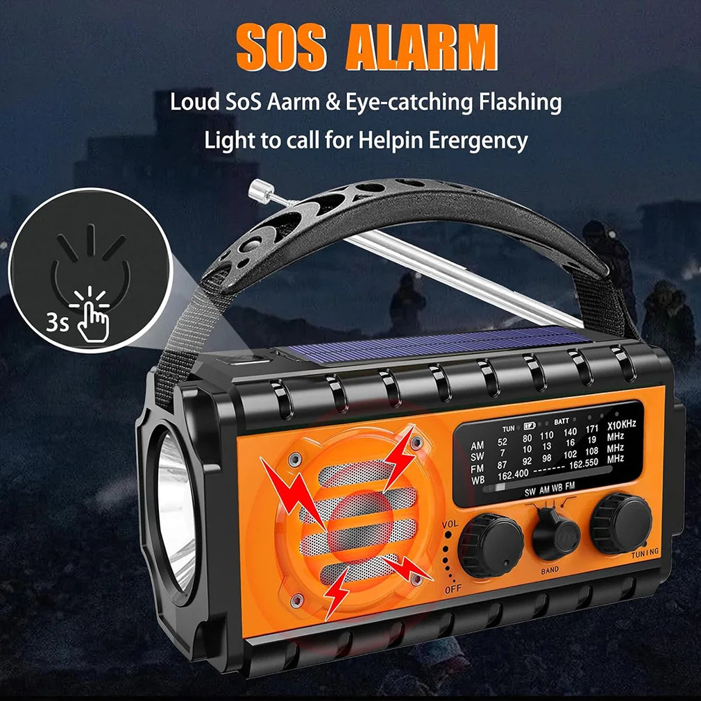 20000mAh Solar Hand Crank Radio Emergency Radio FM AM/WB/NOAA Weather Radio USB Rechargeable Flashlight SOS Alarm Power Bank