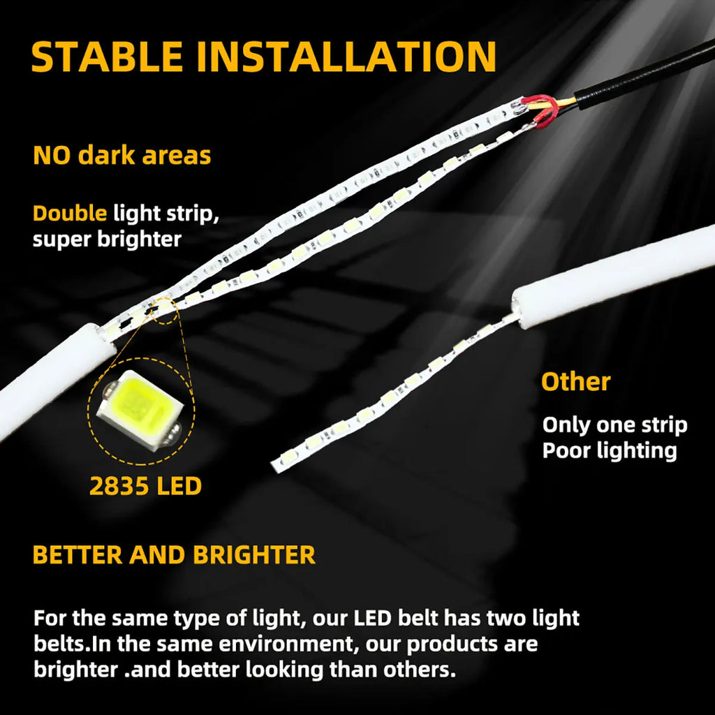 2PCS DRL Flowing LED Light Strip 30cm 45cm 60cm Car Daytime Running Light Flexible LED Yellow Flowing Signal Lamp Universal 12V
