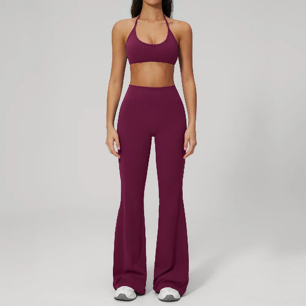 2PCS Women Tracksuits Yoga Suit Sport Outfits Gym Clothes Breathable Long Sleeve Flared Pants Athletic Wear Female Yoga Clothing