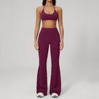 2PCS Women Tracksuits Yoga Suit Sport Outfits Gym Clothes Breathable Long Sleeve Flared Pants Athletic Wear Female Yoga Clothing