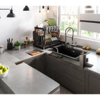 Heavy-Duty Plastic Sink Base with Drain Board - Clog-Resistant Drain System & Dish Drying Rack, Under-Sink Storage Organizer
