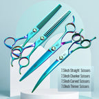 Fenice JP440C Steel 7.5 Inch Dog Beauty Scissors Pet Dogs Grooming Scissors Set Straight&Curved &Thinner&Chunker Shears Kits