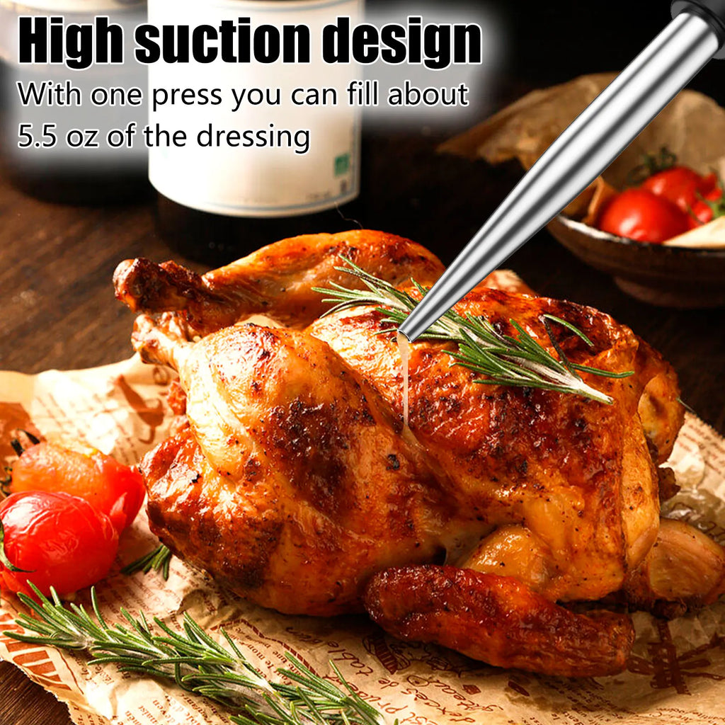 Turkey Baster Set Seasoning Sauce Injection Pump Stainless Steel Turkey Baster Syringe Meat Marinade Injector Needle for Kitchen
