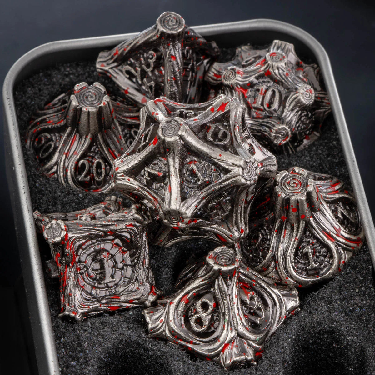 DnD Skull&Dragon Metal Dice Set, Metal Sharp Edge Dice for Dungeons and Dragons, Polyhedral Dice for Table Games, Dnd Metal Dice