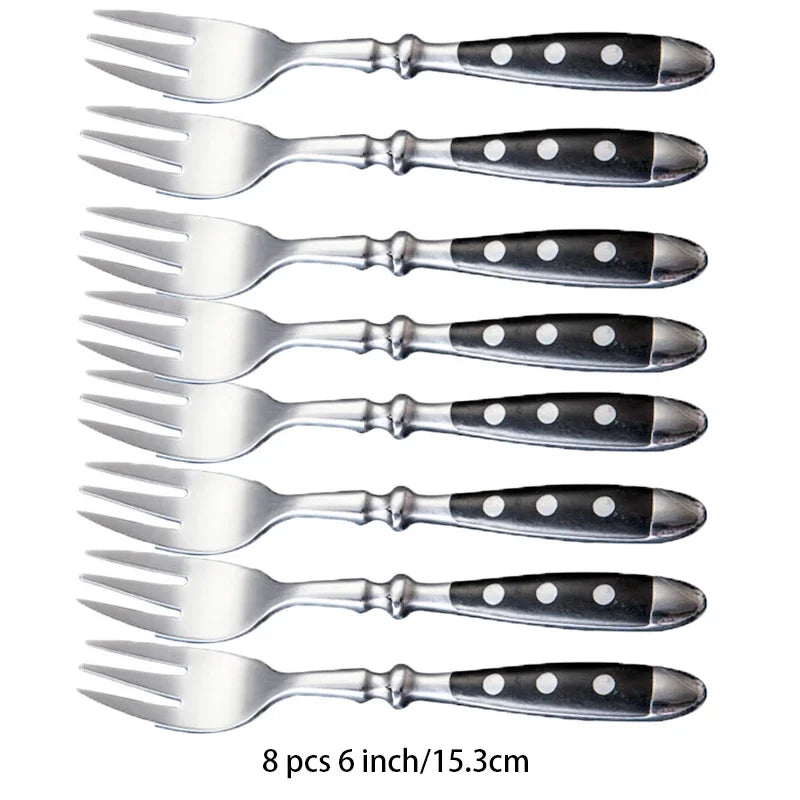 Hotel Stainless Steel Table Knife Fork Spoon Sets Teaspoon Teafork Steak Knife Cutlery Restaurant Serviing Set Black Wood Handle