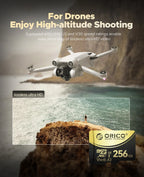 ORICO Micro SD Card TF Memory Card 512GBFull HD and 4K UHD C10, U3, V30, A2, microSDXC Up to180 MB/s for GoPRO DJI Drone