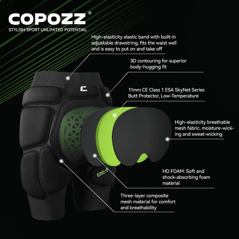 COPOZZ ESA Series Ski Protection Pads Motorcycle Skating Sports Protect Snowboarding Hip Protector Padded Breathable Gear Shorts