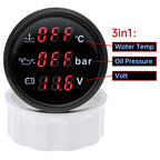 Auto Car 3 IN 1 52mm Gauge Water Temperature+Oil Pressure+Volt with Alarm Red LED Digital Water Temp Gauge+Sensor 12V24V Custom