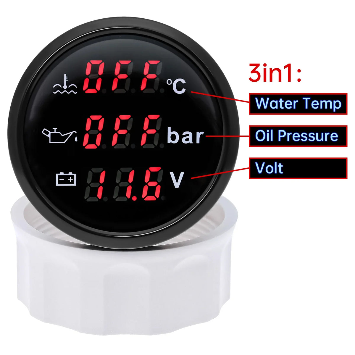 Auto Car 3 IN 1 52mm Gauge Water Temperature+Oil Pressure+Volt with Alarm Red LED Digital Water Temp Gauge+Sensor 12V24V Custom