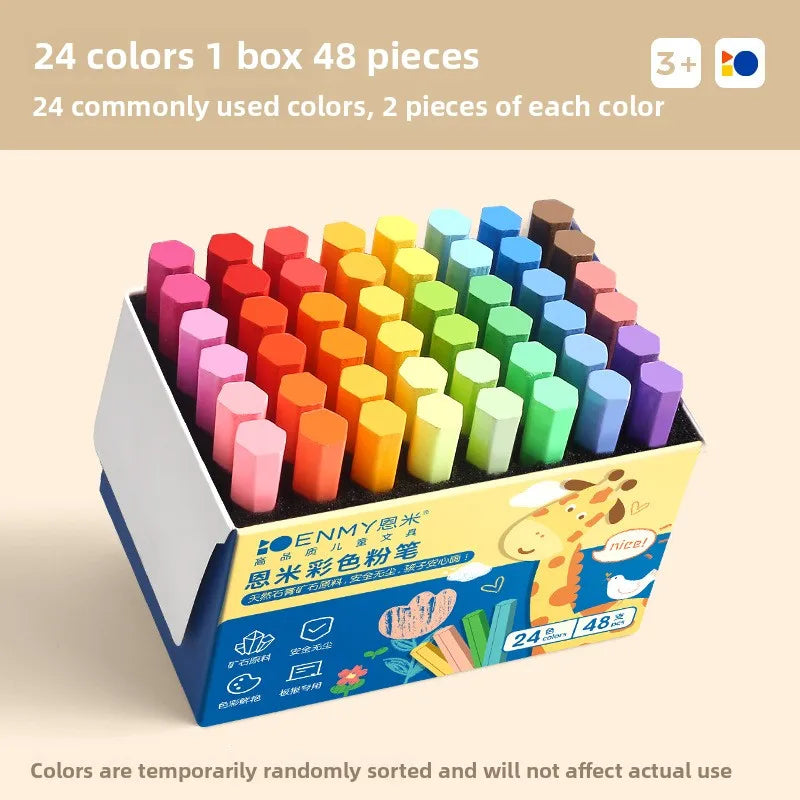 ENMY Dustless Chalk Sticks Non-Dusty Bright Colors, 12-36 Colors, 48-72 pcs