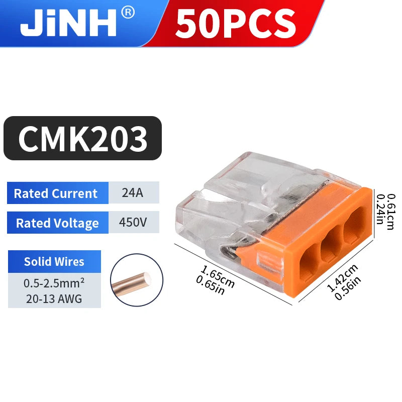 50Pcs Mini Quick Wire Connectors 2/3/4/5/6/8 Ports Terminal Block Hard Stainless Easy Electric Quick Push-In Light House Wiring