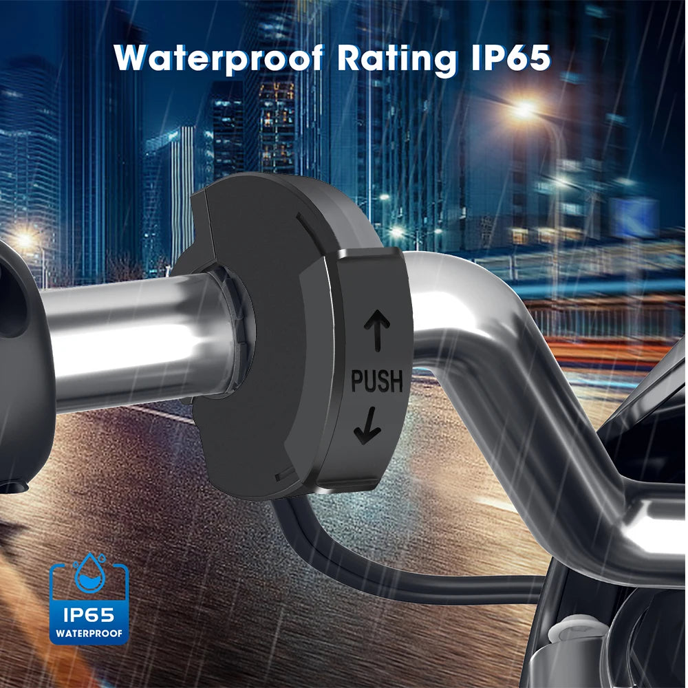 48W PD QC3.0 Motorcycle Handlebar USB Charger Socket, Waterproof Type-C Port, Switch/LED