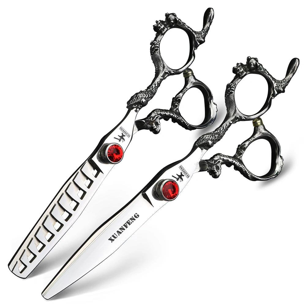 6 "7" Dragon Handle Japanese 440C Steel Barber Scissors Professional Cutting and Thinning Scissors