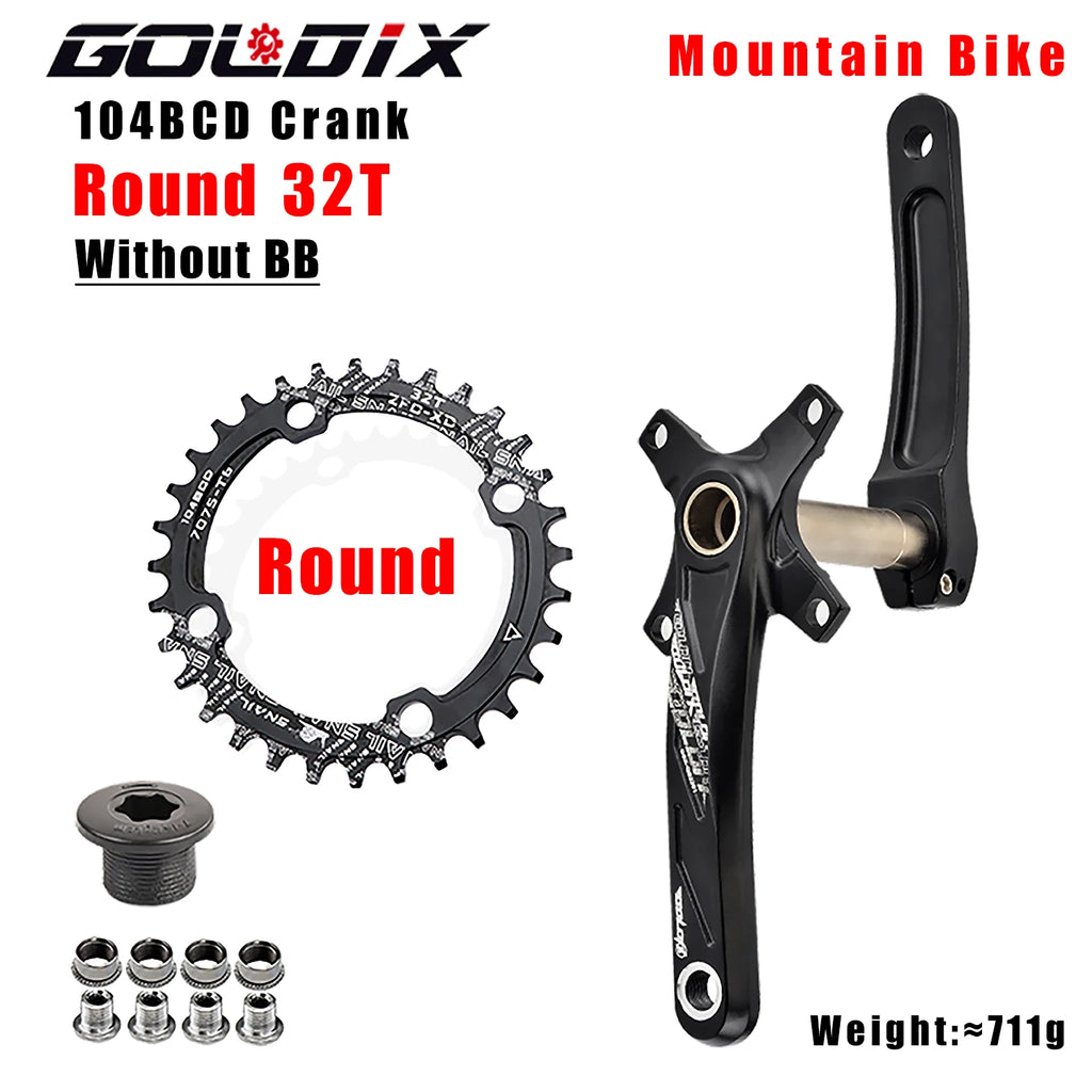 GOLDIX 104BCD Wide and narrow teeth bicycle crankset 170/175mm crank Round/Oval chain ring 32T/34T/36T/38T Bicycle crankset