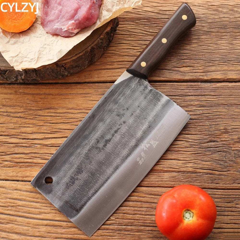 Chinese chopping knife, 7.8mm thick handmade forged butcher bone cleaver, durable hard blade