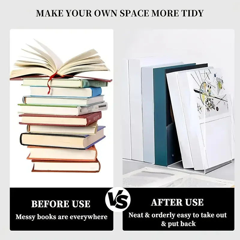 8 Pieces Bookends,Clear Bookends for Shelves,Heavy Duty Book Ends andDesktop Organizer,Book Stopper for Books/Movies/CD