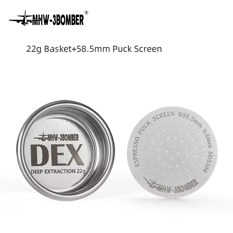 MHW-3BOMBER DEX Precise 58.5mm Espresso Coffee Filter Baskets with Espresso Puck Screen Fit 58mm Portafilter Barista Accessories
