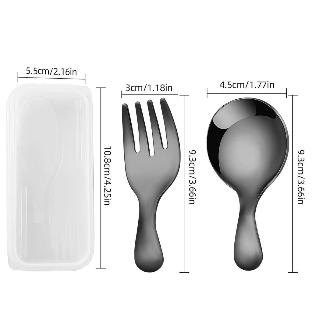 Stainless Steel Tableware Set Spoon Fork 2Pc Portable With Box Outdoor Camping Cutlery Lunch Hiking Camp Cooking Travel Flatware