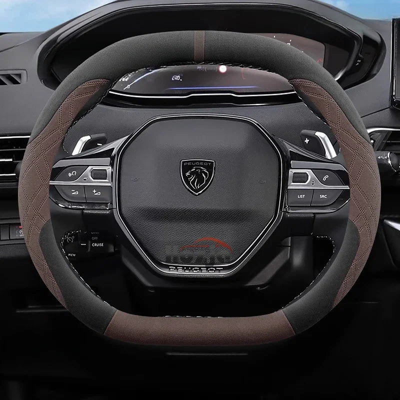Suede Leather Car Steering Wheel Cover for Peugeot 508 308 SW E-208 208 E-408 408 GT 2021 2022 2023 2024 2025 Auto Accessories