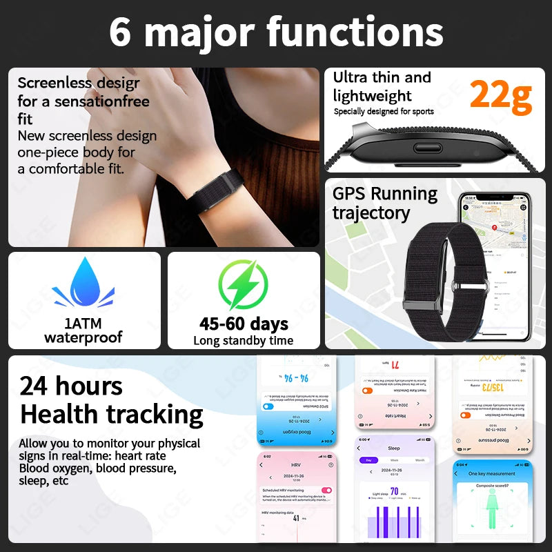 LIGE Smart Watch Men Women Fitness Smart Bracelet Sports Band Heart Rate Blood Pressure Monitor Waterproof Multifunction Watches