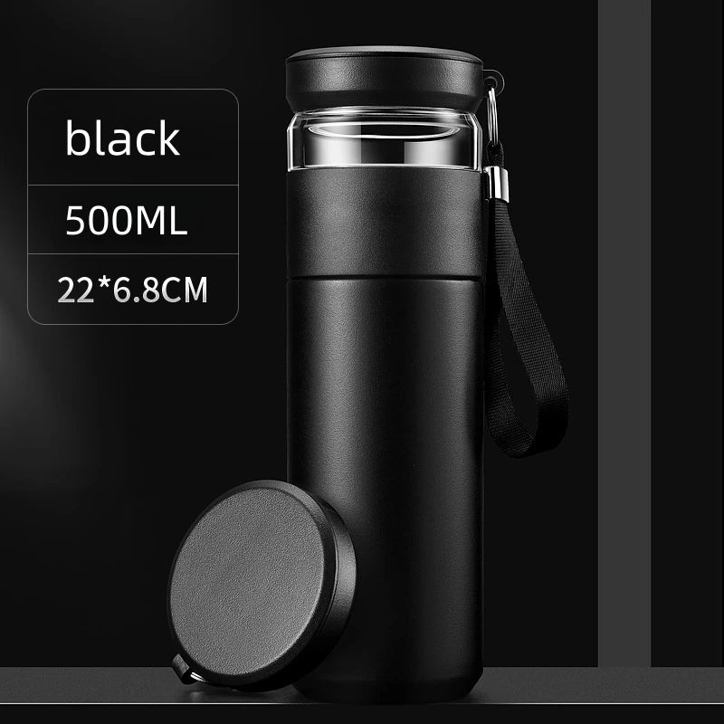 500ml Tea Infuser Vacuum Flask Stainless Steel Insulated Cup with Independent Tea Storage Handle Travel Mug Business Cup Gifts